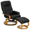 Contemporary Black Leather Recliner and Ottoman with Swiveling Maple Wood Base - BT-7615-BK-CURV-GG
