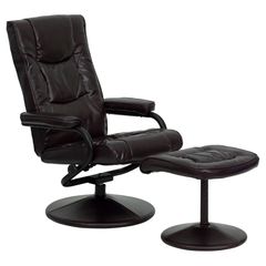 Contemporary Brown Leather Recliner and Ottoman with Leather Wrapped Base - BT-7862-BN-GG