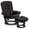 Contemporary Brown Leather Recliner and Ottoman with Swiveling Mahogany Wood Base - BT-7818-BN-GG