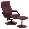 Contemporary Burgundy Leather Recliner and Ottoman with Leather Wrapped Base - BT-7862-BURG-GG