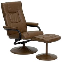 Contemporary Palimino Leather Recliner and Ottoman with Leather Wrapped Base - BT-7862-PALIMINO-GG