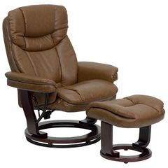Contemporary Palimino Leather Recliner and Ottoman with Swiveling Mahogany Wood Base - BT-7821-PALIMINO-GG