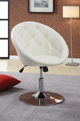 Contemporary Round Tufted Swivel Chair in White - 102583