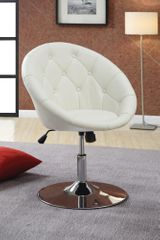 Contemporary Round Tufted Swivel Chair in White - 102583