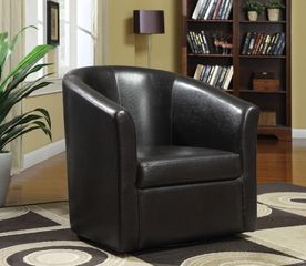 Contemporary Styled Accent Swivel Chair in Brown Vinyl Upholstery - 902098