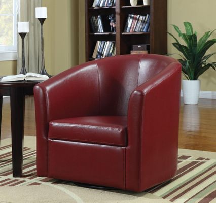 Contemporary Styled Accent Swivel Chair in Red Vinyl Upholstery - 902099