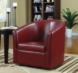 Contemporary Styled Accent Swivel Chair in Red Vinyl Upholstery - 902099