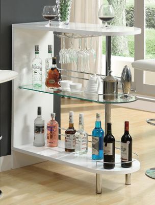 Contemporary White Bar Table with Glass Shelf - 101064