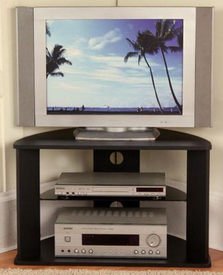 Corner TV Stand with Glass Shelf in Black - 4D Concepts - 64935