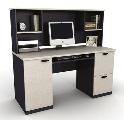 Credenza and Hutch in Sand Granite and Charcoal - Hampton - Bestar Office Furniture - 69450-86