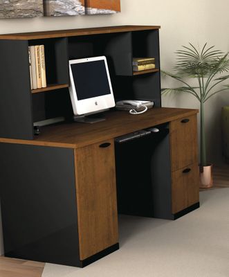 Credenza and Hutch in Tuscany Brown and Black - Hampton - Bestar Office Furniture - 69450-63