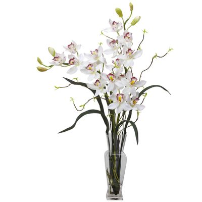 Cymbidium Silk Flower Arrangement - Nearly Natural - 1183-WH