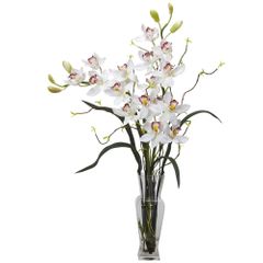 Cymbidium Silk Flower Arrangement - Nearly Natural - 1183-WH