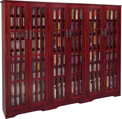 Dark Cherry Mission Style Glass Door DVD Cabinet - Leslie Dame DVD Storage - M-1431DC