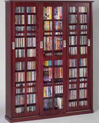 Dark Cherry Mission Style Sliding Glass Door DVD Cabinet - Leslie Dame DVD Storage - MS-1050DC