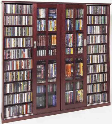 Dark Cherry Mission Style Sliding Glass Door DVD Cabinet - Leslie Dame DVD Storage - MS-1400DC