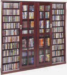 Dark Cherry Mission Style Sliding Glass Door DVD Cabinet - Leslie Dame DVD Storage - MS-1400DC