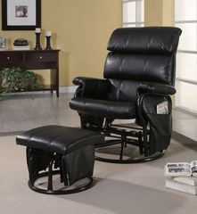 Deluxe Glider Rocker with Ottoman in Black Leatherette - Coaster