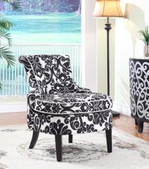Diana Swoop Back, Cap Arm Accent Chair - Black and White Floral Chenille Fabric with White Welting - Powell Furniture - 243-620