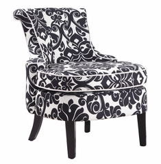Diana Swoop Back, Cap Arm Accent Chair - Black and White Floral Chenille Fabric with White Welting - Powell Furniture - 243-620