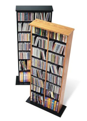 Double Multimedia Storage Tower in Oak/Black - Prepac Furniture - OMA-0320