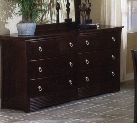 Dresser - 6-Drawer Dresser in Mocha Finish with Solid Wood and Wood Veneers