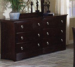 Dresser - 6-Drawer Dresser in Mocha Finish with Solid Wood and Wood Veneers
