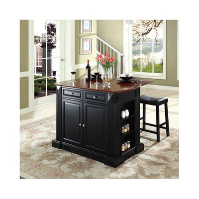 Drop Leaf Breakfast Bar Top Kitchen Island in Black with 24