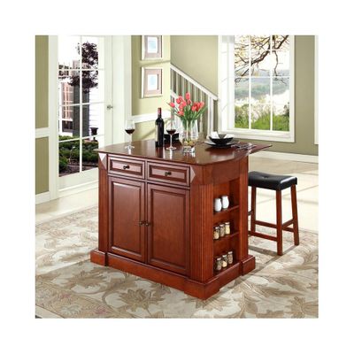 Drop Leaf Breakfast Bar Top Kitchen Island in Cherry with 24