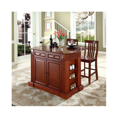 Drop Leaf Breakfast Bar Top Kitchen Island in Cherry with 24