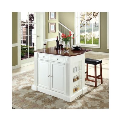 Drop Leaf Breakfast Bar Top Kitchen Island in White with 24