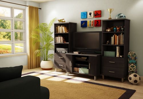 Entertainment Center Set 2 in Black/Onyx and Charcoal - Cosmos - South Shore Furniture - 3127605-652-2