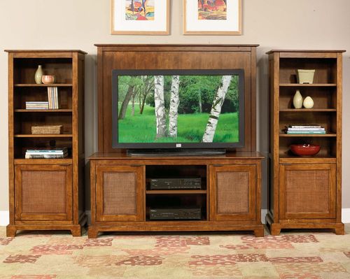 Entertainment Console, 2 Pier Cabinets and Back Panel Set in Soft Mahogany - Jamaican Bay - 5535-44