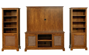 Entertainment Console, 2 Pier Cabinets and Back Panel Set in Soft Mahogany - Jamaican Bay - 5535-44
