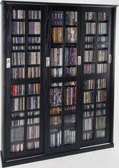 Espresso Mission Style Sliding Glass Door DVD Cabinet - Leslie Dame DVD Storage - MS-1050ES