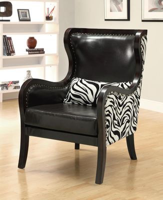 Exposed Wood Zebra Print Accent Chair with Nailhead Trim - 902069