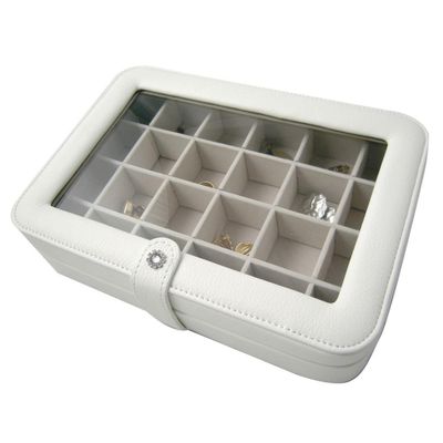 Faux Leather Crystal Jewelry Box with 24 Sections in Ivory - Elaine - Jewelry Boxes by Mele - 0055030M