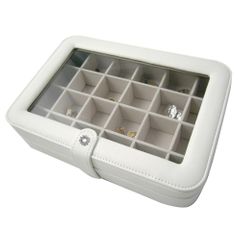 Faux Leather Crystal Jewelry Box with 24 Sections in Ivory - Elaine - Jewelry Boxes by Mele - 0055030M