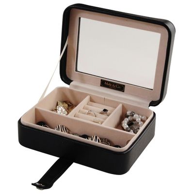 Faux Leather Glass Top Jewelry Box in Black - Rio - Jewelry Boxes by Mele - 0055362M