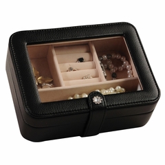 Faux Leather Glass Top Jewelry Box in Black - Rio - Jewelry Boxes by Mele - 0055362M