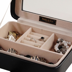 Faux Leather Glass Top Jewelry Box in Black - Rio - Jewelry Boxes by Mele - 0055362M