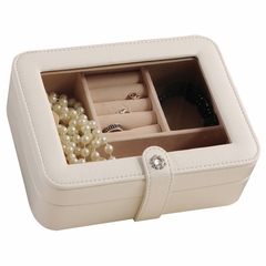 Faux Leather Glass Top Jewelry Box in Ivory - Rio - Jewelry Boxes by Mele - 0055330M