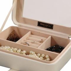 Faux Leather Glass Top Jewelry Box in Ivory - Rio - Jewelry Boxes by Mele - 0055330M