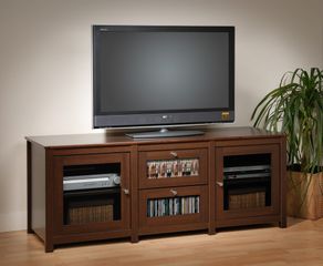 Flat Panel LCD / Plasma TV Console with 2 Glass Drawers / Doors in Espresso - Santino - Prepac Furniture - EAS-6310