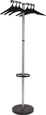 Floor Coat Stand with Bar for 6 Hangers, Silver Gray & Black Plastic