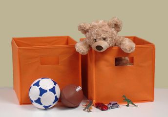 Folding Storage Bins (Set of 2) in Orange with Open Handles - RiverRidge - 02-013