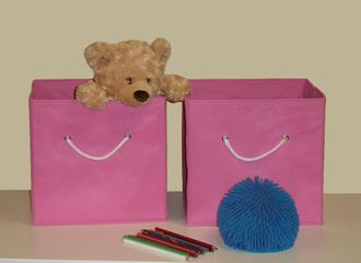 Folding Storage Bins (Set of 2) in Pink with White Rope Handles - RiverRidge - 02-016