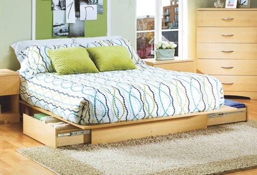 Full / Queen Size Storage Platform Bed in Natural Maple - South Shore Furniture - 3013217