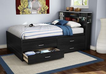 Full Size Captains Bed with Headboard in Black Onyx/Charcoal - Cosmos - South Shore Furniture - 3127209-093