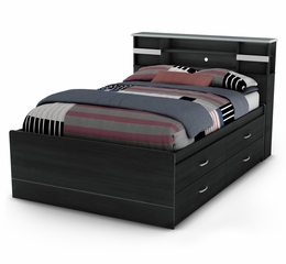 Full Size Captains Bed with Headboard in Black Onyx/Charcoal - Cosmos - South Shore Furniture - 3127209-093